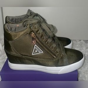 Guess military green wedge sneakers size 5.5